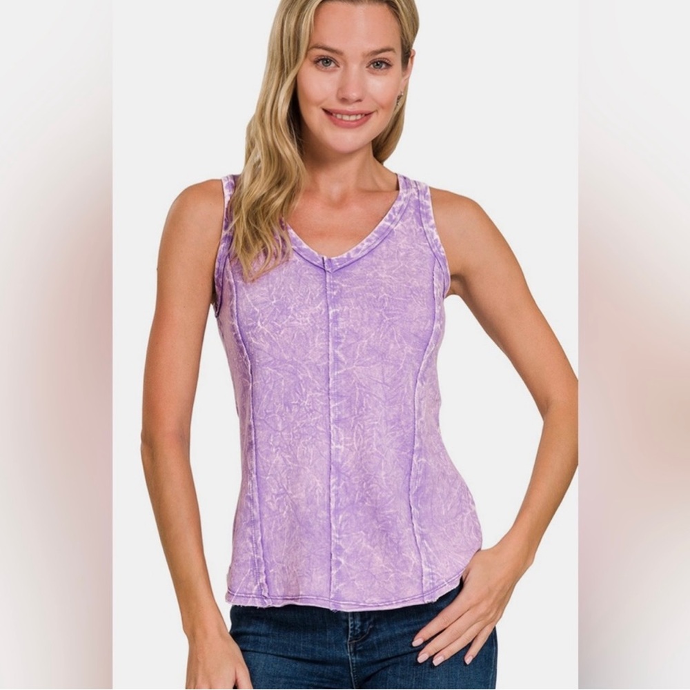 NWOT Zenana Women's French Terry Acid Washed Rust Sleeveless Top- Size Medium